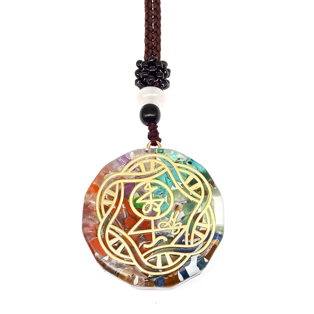 Cross-border Hot Selling Colorful Gravel Necklace Natural Crystal Pendant Multilateral Geometric Shape Ornament Wholesale