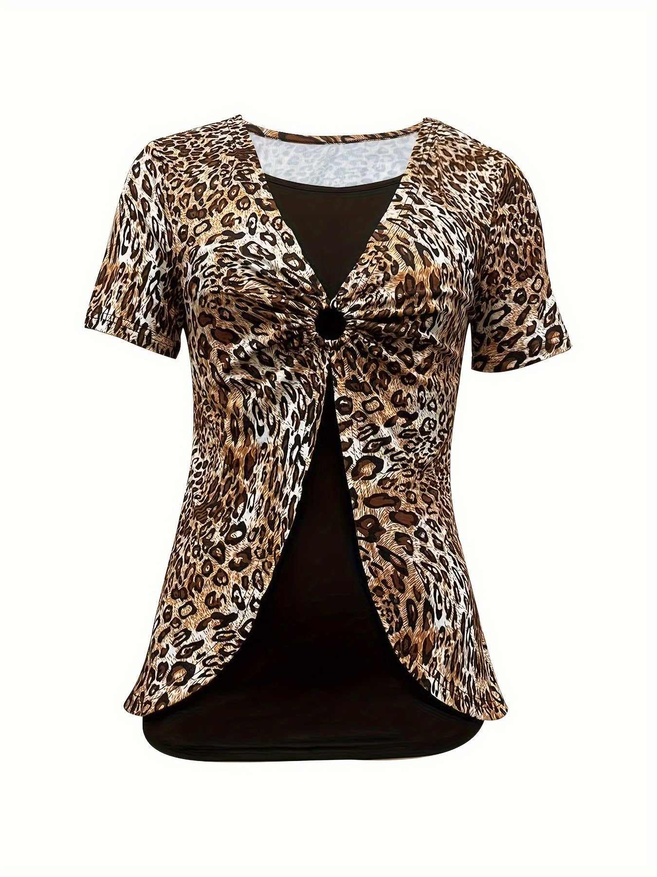 Cross-border Short Sleeve Leopard Print Fake Two-piece T-shirts
