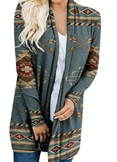 Women's Jacket Loose Printed Ethnic Style Knitted Cardigan