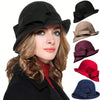 Women's French-style Elegant Retro Woolen Bowler Hat Curling Bow