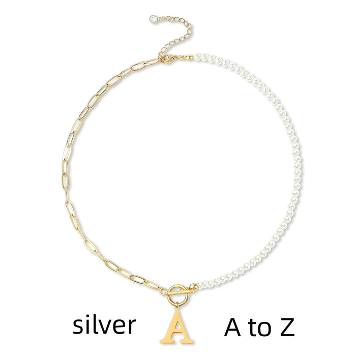 Simple Fashion Clip OT Buckle 26 Letter Pearl Necklace