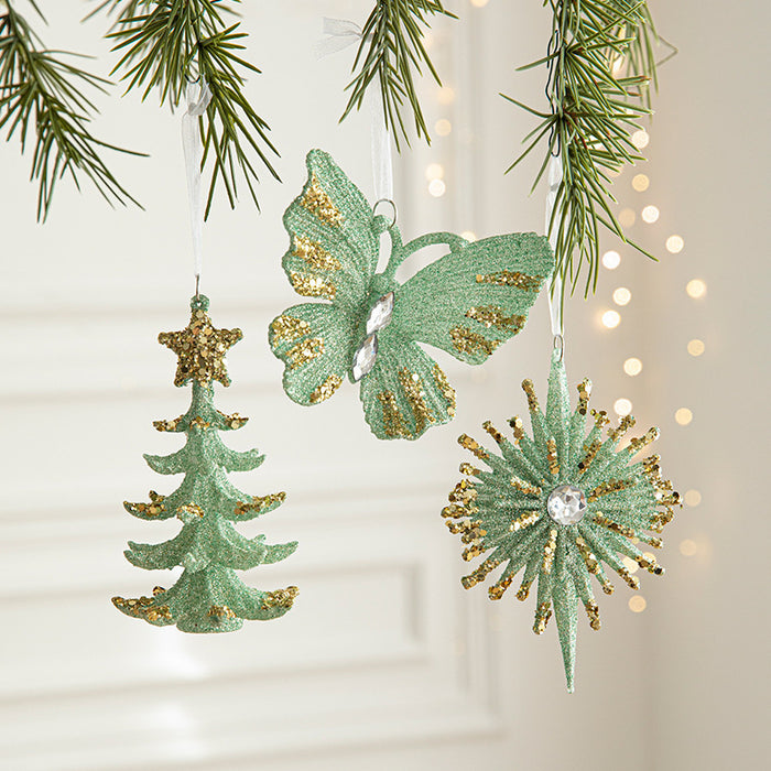 Green Butterfly Christmas Tree Plastic Pendant