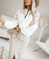 Autumn And Winter New Women's Solid Color Lace Stitching Shirt