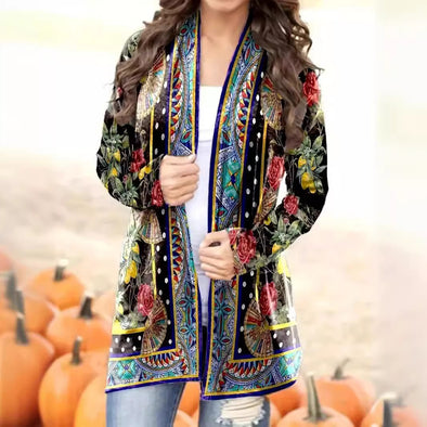 Women's Jacket Loose Printed Ethnic Style Knitted Cardigan