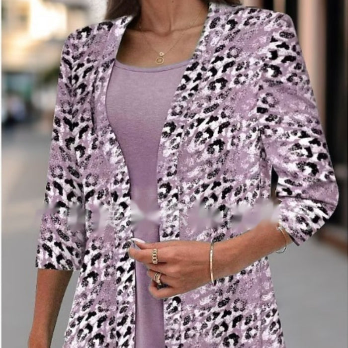Women's Autumn New Cardigan Three-quarter Sleeve Digital Printing One-piece Chiffon Shirt