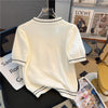 Knitted Fabric Minimalist Design Loose Round Neck Short Sleeve