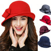 Women's French-style Elegant Retro Woolen Bowler Hat Curling Bow