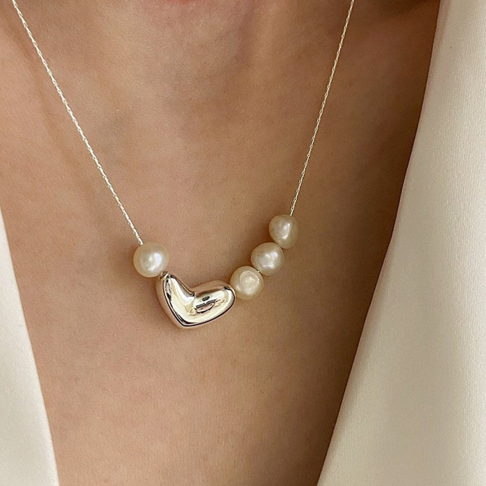 Sweet Loving Heart Pearl Necklace Women's Fashion