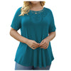 Women's Plus Size Short Sleeve Pullover Lace Pleated T-shirt Waist Top