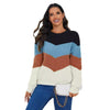 Contrast Color Sweater Round Neck Pullover Stripe Loose Casual