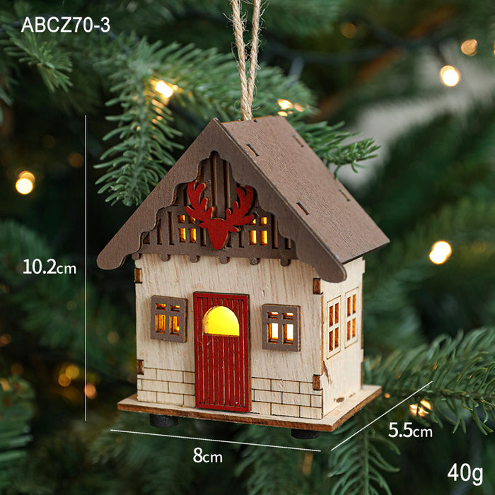 Cabin Decoration Christmas Luminous Cabin LED Wooden Christmas Small House Desktop Small Ornaments