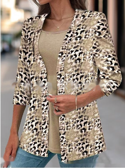 Women's Autumn New Cardigan Three-quarter Sleeve Digital Printing One-piece Chiffon Shirt