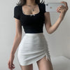 Hot Girl Hip Skirt Design High Waist With Straps Stretch Knitted Women's Skirt