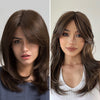 Split Shoulder-length Black Brown High-temperature Fiber Wig For Women