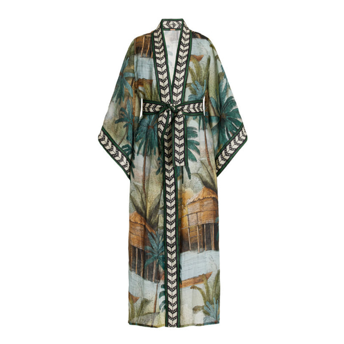 New Sunscreen Printed Long Sleeve Cardigan Bohemian Beach Dress