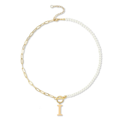 Simple Fashion Clip OT Buckle 26 Letter Pearl Necklace