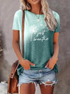 European And American Gradient Printing T-shirt Round Neck Straight