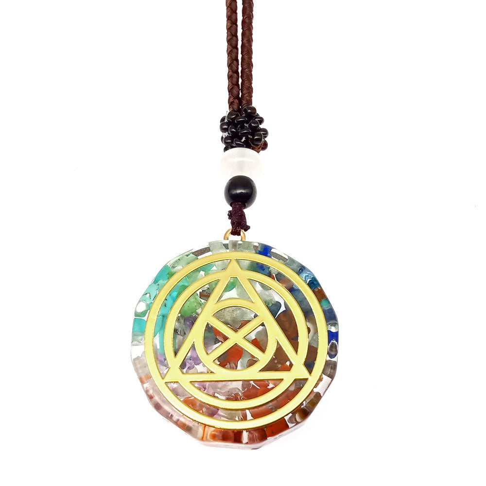 Cross-border Hot Selling Colorful Gravel Necklace Natural Crystal Pendant Multilateral Geometric Shape Ornament Wholesale