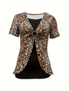 Cross-border Short Sleeve Leopard Print Fake Two-piece T-shirts