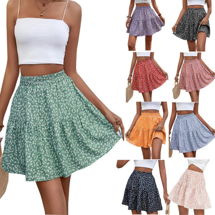 A- Line Short High Waist Floral Frill Hem Skirt