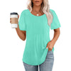 Pleated Round Neck Short-sleeved T-shirt Women's Top