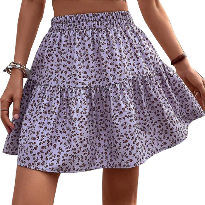 A- Line Short High Waist Floral Frill Hem Skirt