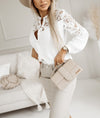 Autumn And Winter New Women's Solid Color Lace Stitching Shirt