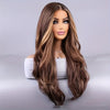 26-inch Elegant Women's Wig Brown Mixed Color Wavy Long Hair Synthetic Fiber Rose Mesh Cap Daily Wear