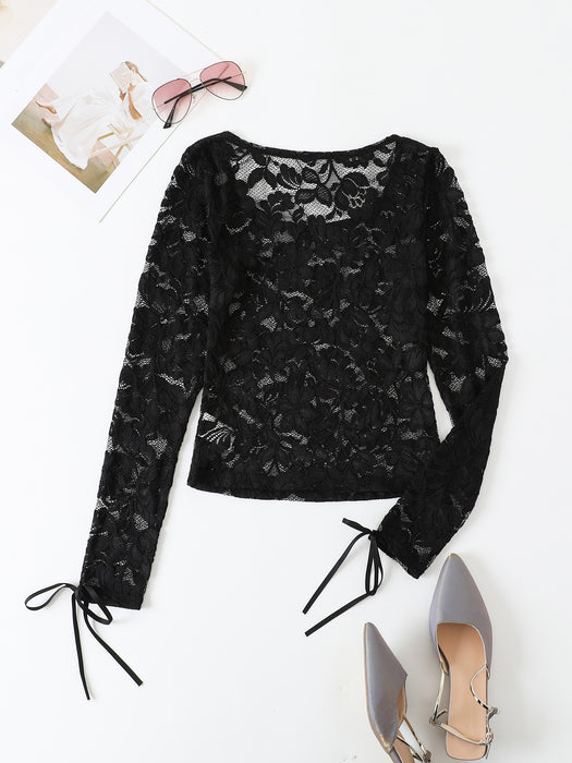 Women's Slim-fit Hot Girl See-through Lace Stitching Coat Shirt